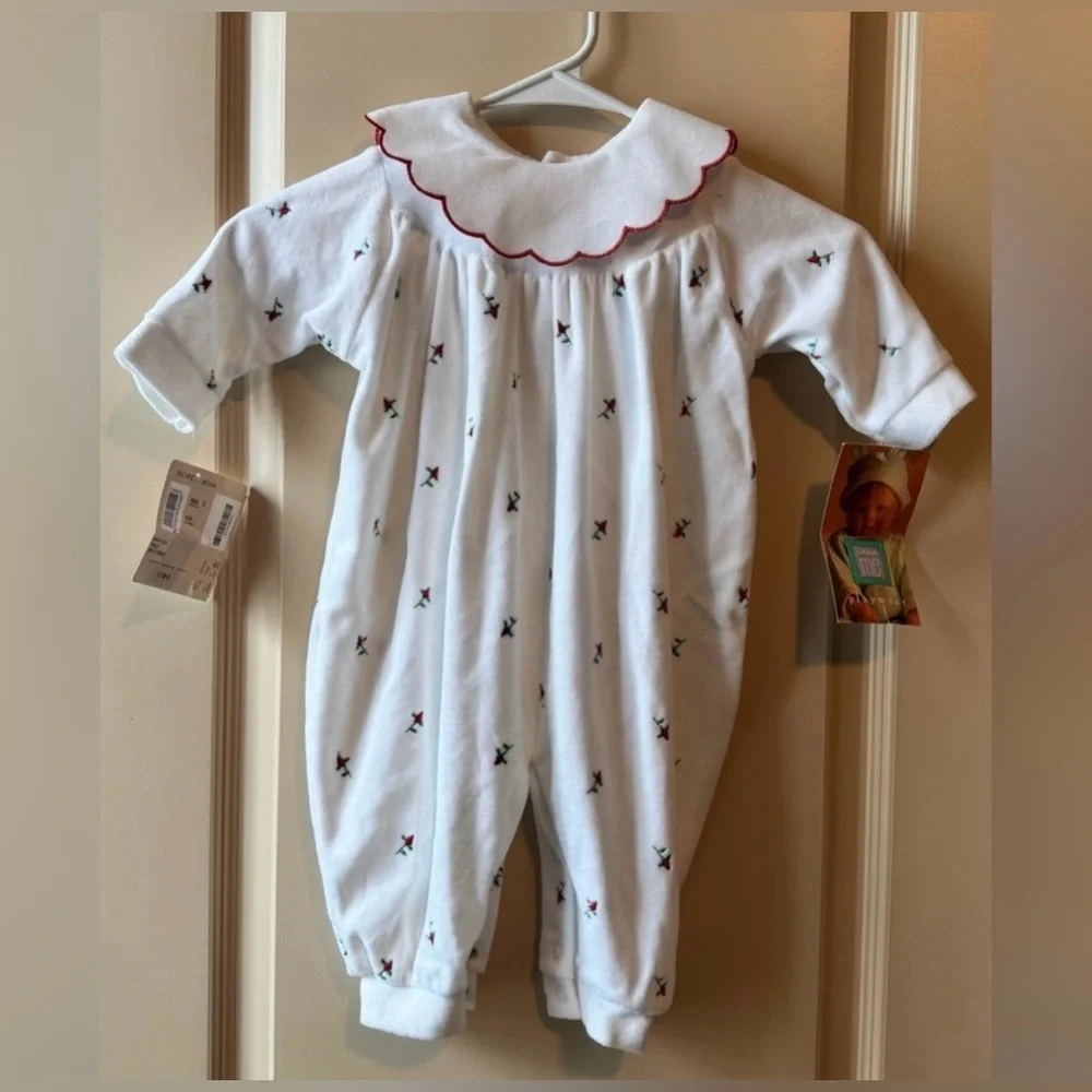 Vintage Little Me White Footie with Red and Green Details